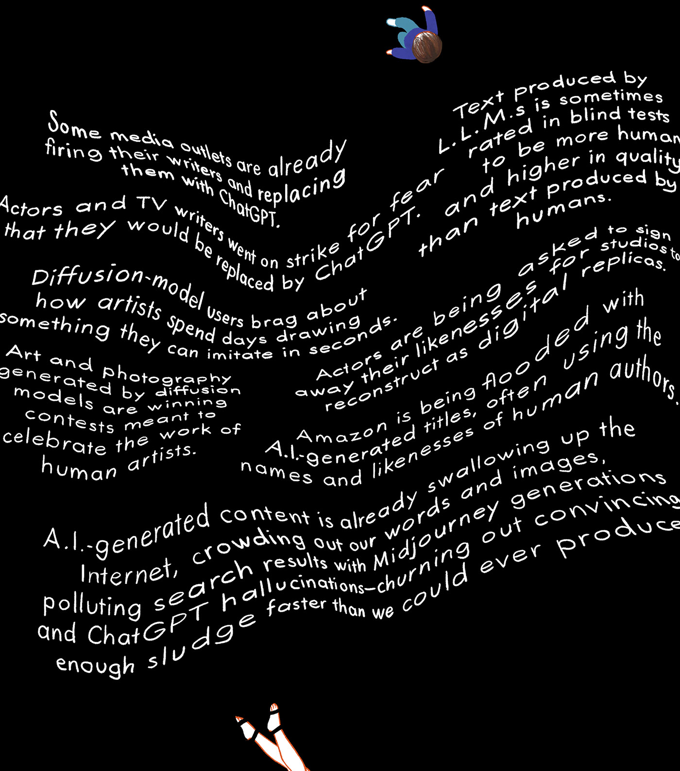 A child and mother floating downward.